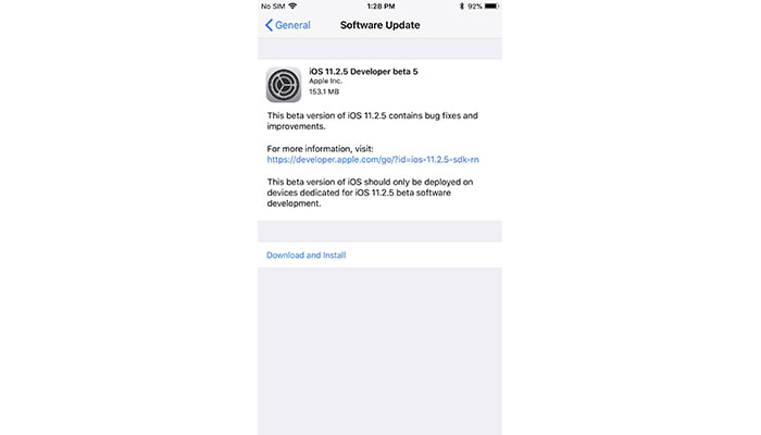 iOS 11.2.5 Beta 5 guncellemesi